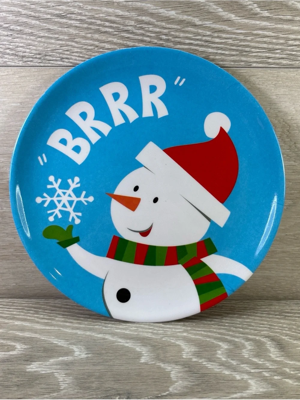 Set Of 4 Kids Holiday-Themed Melamine Plate Santa Snowman Reindeer Penguin 8”